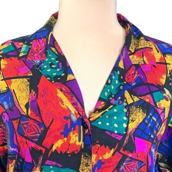 Vintage A Personal Touch Shirt Multicolor Abstract Art Collared Button Up Plus - Picture 4 of 8